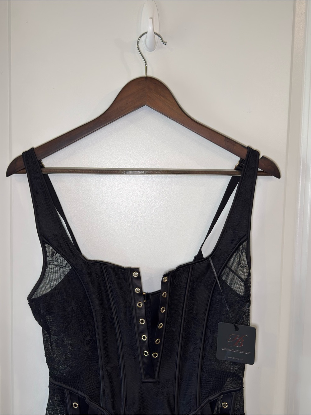 Honey Birdette Rebecca Mini Lace Up Lace Dress in Black - Picture 3 of 16